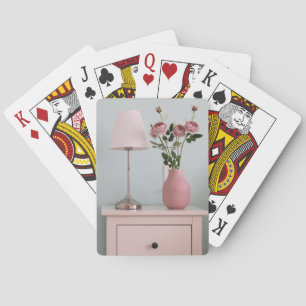 Flowers   Pale Pink Roses on Nightstand Playing Cards