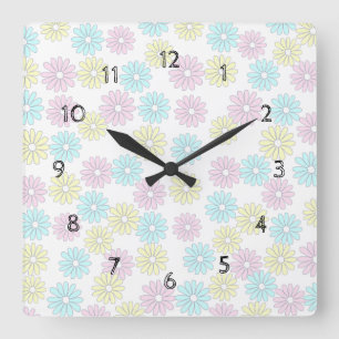 Flowers Pastel Square Wall Clock