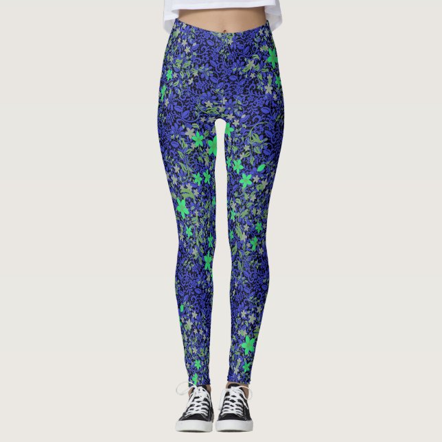 Flowers pattern 08.b Black BG Leggings (Front)