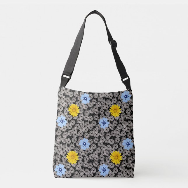 Flowers pattern 19.b. Black BG Crossbody Bag (Front)