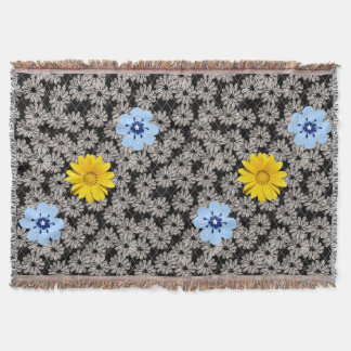 Flowers pattern 19.b. Black BG Throw Blanket
