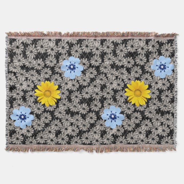 Flowers pattern 19.b. Black BG Throw Blanket (Front)