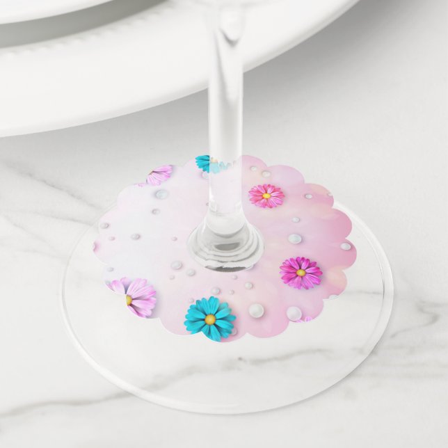 Flowers Pattern 7 Wine Glass Tag (Close Up)