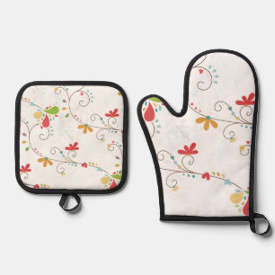 Flowers Pattern Custom Background Oven Mitt & Pot Holder Set