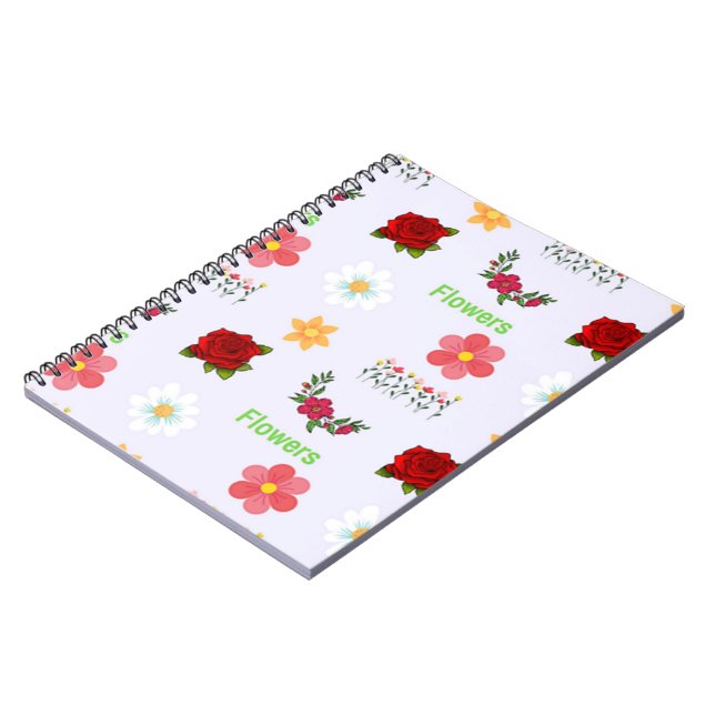 Flowers pattern on grey notebook (Left Side)