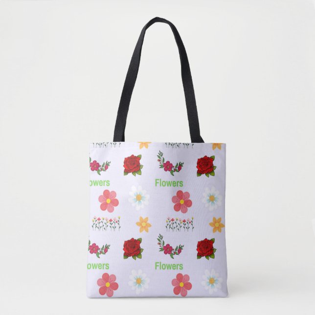 Flowers pattern on grey tote bag (Front)