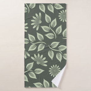 Flowers pattern spring green bath towel