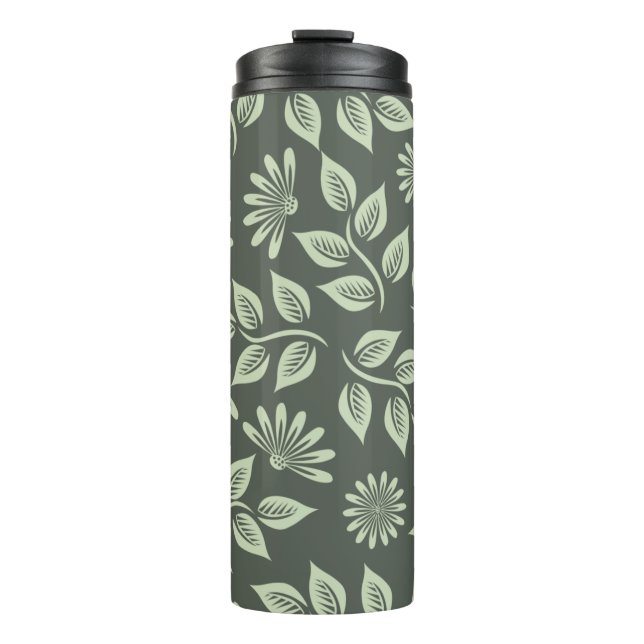 Flowers pattern spring green thermal tumbler (Front)