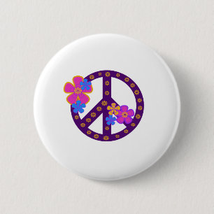 Flowers Peace Symbol 6 Cm Round Badge