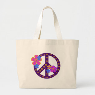 Flowers Peace Symbol Large Tote Bag