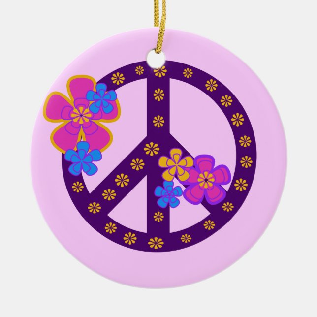 Flowers Peace Symbol T-shirts and Gifts Ceramic Tree Decoration (Front)
