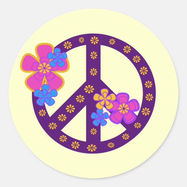 Flowers Peace Symbol T-shirts and Gifts Classic Round Sticker (Front)
