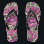 FLOWERS,PEACOCKS AND DRAGONS ,Pink BLack White Jandals<br><div class="desc">Colourful, elegant and classic floral design with swirls,  peacock, bird and dragon figures in pink, black white fuchsia violet purple colours re elaborated from vintage textile fabric</div>