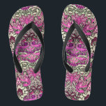 FLOWERS,PEACOCKS AND DRAGONS ,Pink BLack White Jandals<br><div class="desc">Colourful, elegant and classic floral design with swirls,  peacock, bird and dragon figures in pink, black white fuchsia violet purple colours re elaborated from vintage textile fabric</div>