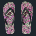 FLOWERS,PEACOCKS AND DRAGONS ,Pink BLack White Jandals<br><div class="desc">Colourful, elegant and classic floral design with swirls, peacock, bird and dragon figures in pink, black white fuchsia violet purple colours re elaborated from vintage textile fabric</div>