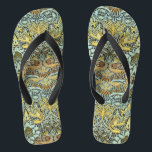 FLOWERS,PEACOCKS AND DRAGONS ,Yellow Black White Jandals<br><div class="desc">Colourful, elegant and classic floral design with swirls,  peacock, bird and dragon figures in yellow, black white grey colours re elaborated from vintage textile fabric.</div>