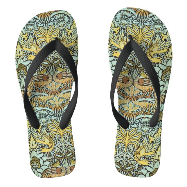 FLOWERS,PEACOCKS AND DRAGONS ,Yellow Black White Jandals (Footbed)