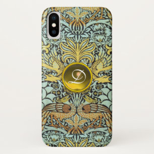 FLOWERS,PEACOCKS AND DRAGONS YELLOW GEM MONOGRAM Case-Mate iPhone CASE
