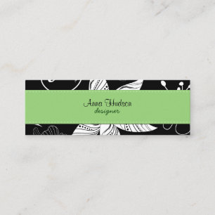 Flowers, Petals, Leaves - Black White Mini Business Card
