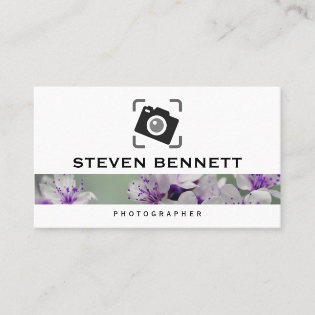Flowers | Photography Camera Icon Business Card (Front)