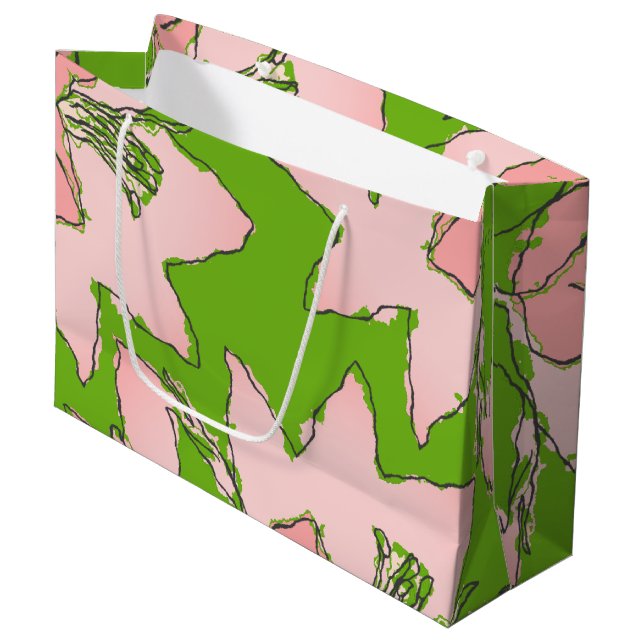 Flowers Pink and Green AKA Sorority Large Gift Bag (Front Angled)
