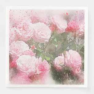 Flowers Pink Cabbage Roses Paper Dinner Napkins
