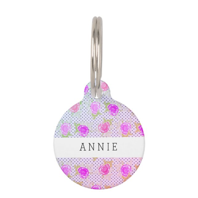 Flowers Pink Dog Pet Tag (Front)