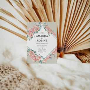 Flowers Pink Eucalyptus Wedding Invitation