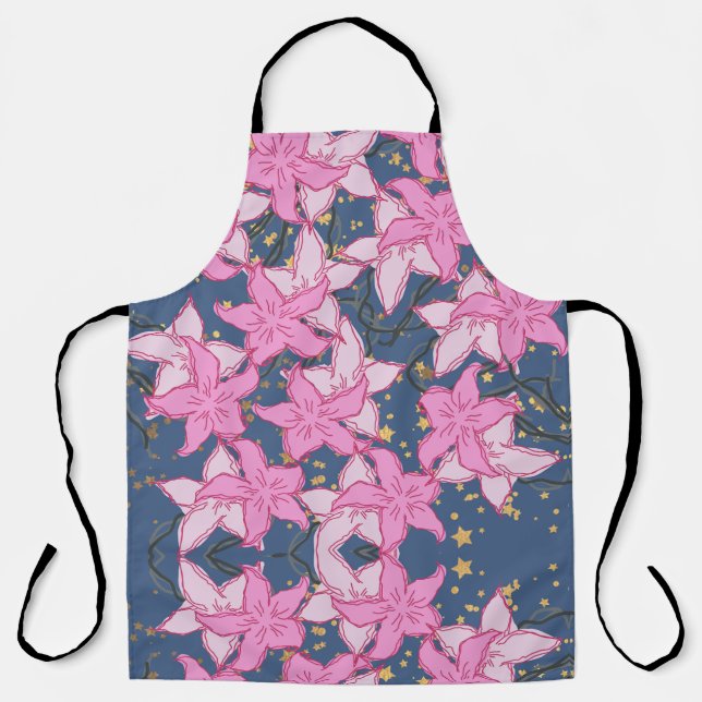 FLOWERS PINK- FLORAL PATTERN APRON (Front)