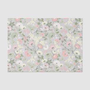Flowers Pink Green Floral Pattern Tissue Paper