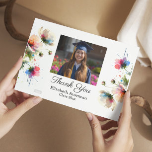  Flowers Pink Photo Graduation Personalise Thank You Card