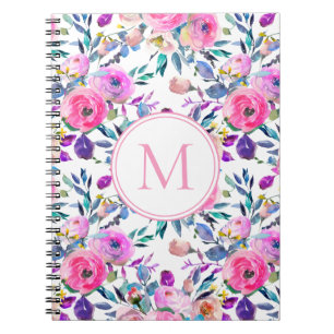 Flowers Pink Purple Custom Monogram Notebook