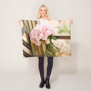 Flowers   Pink Rose Bouquet Fleece Blanket
