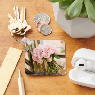 Flowers Pink Rose Bouquet Key Ring