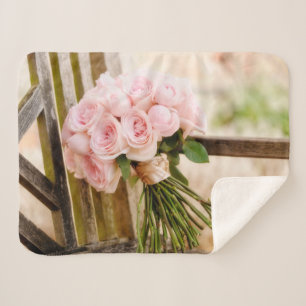 Flowers   Pink Rose Bouquet Sherpa Blanket