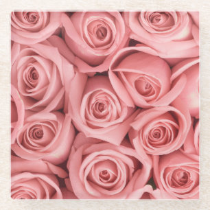Flowers Pink Roses Glass Coaster