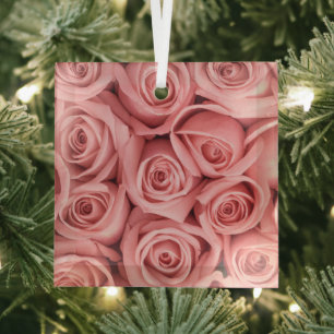 Flowers Pink Roses Glass Tree Decoration