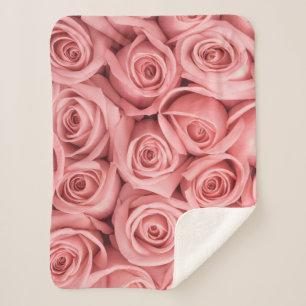 Flowers   Pink Roses Sherpa Blanket