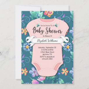 Flowers Pink Teal Blue Floral Baby Shower Invitation