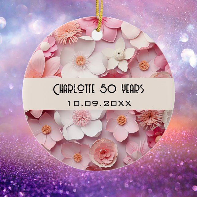 Flowers pink white birthday name ceramic tree decoration (Creator Uploaded)