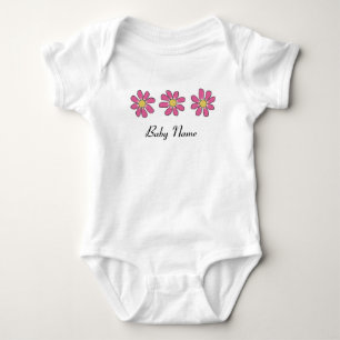 Flowers pink with Baby Name Bodysuit