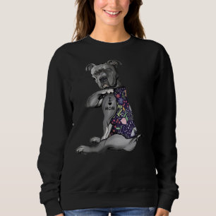 Flowers Pitbull  I Love Mom Hippie Dog Pitbull Tat Sweatshirt