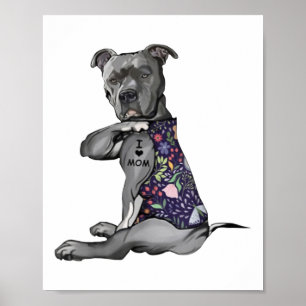 Flowers Pitbull - I Love Mum Hippie Dog Pitbull Ta Poster