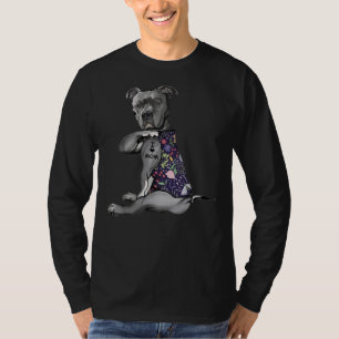 Flowers Pitbull  I Love Mum Hippie Dog Pitbull Tat T-Shirt