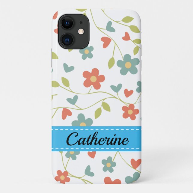 Flowers Print with Name Case-Mate iPhone Case (Back)