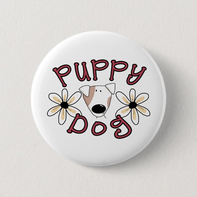 Flowers Puppy Dog 6 Cm Round Badge (Front)