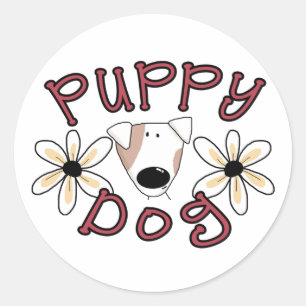 Flowers Puppy Dog Classic Round Sticker