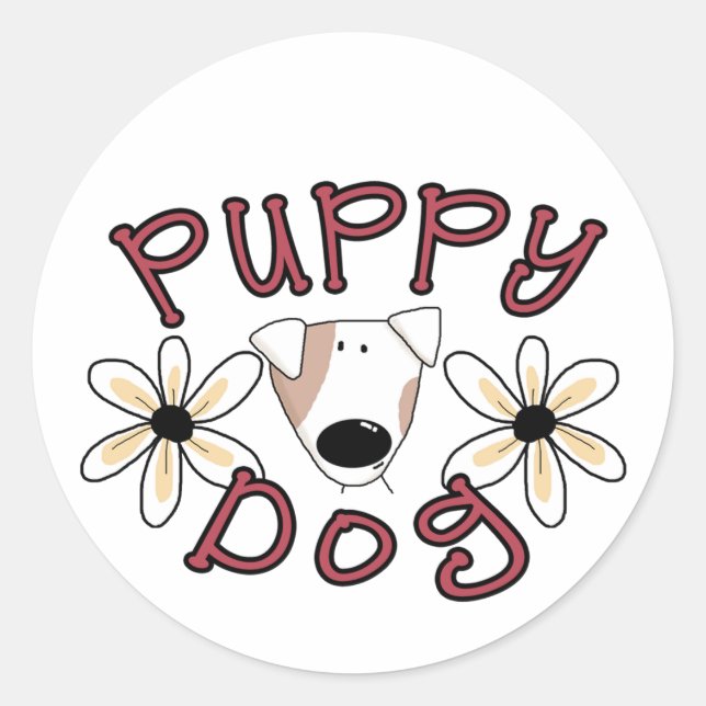 Flowers Puppy Dog T-shirts and Gifts Classic Round Sticker (Front)