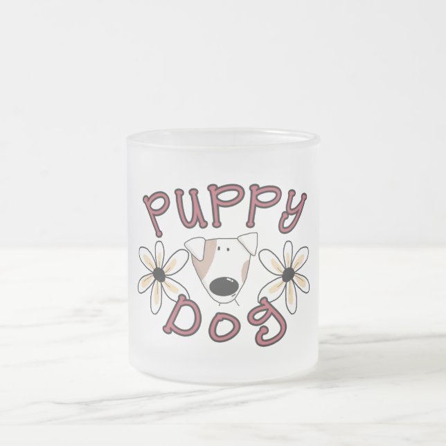 Flowers Puppy Dog T-shirts and Gifts Frosted Glass Coffee Mug (Center)