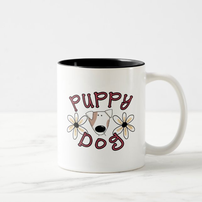 Flowers Puppy Dog T-shirts and Gifts Two-Tone Coffee Mug (Right)